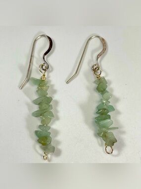 Aquamarine Chips 925 Sterling Silver Hook Setting Dangle Earrings Beaded Boho
